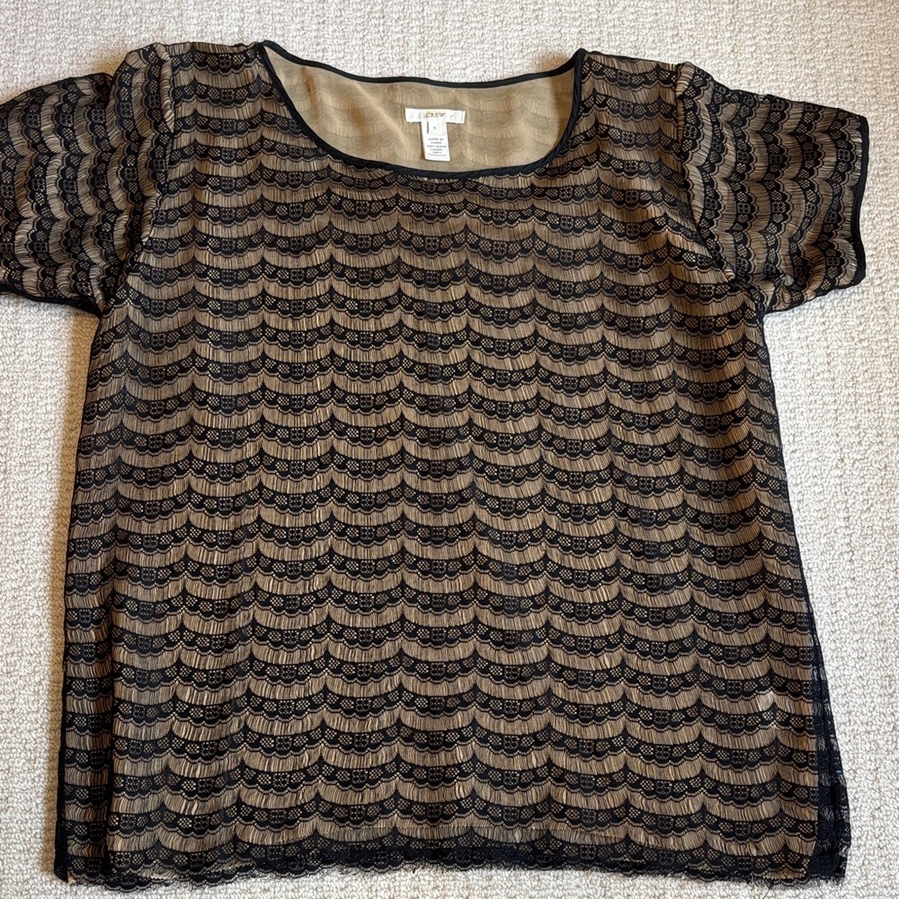 J. Crew Black Lace Overlay Blouse